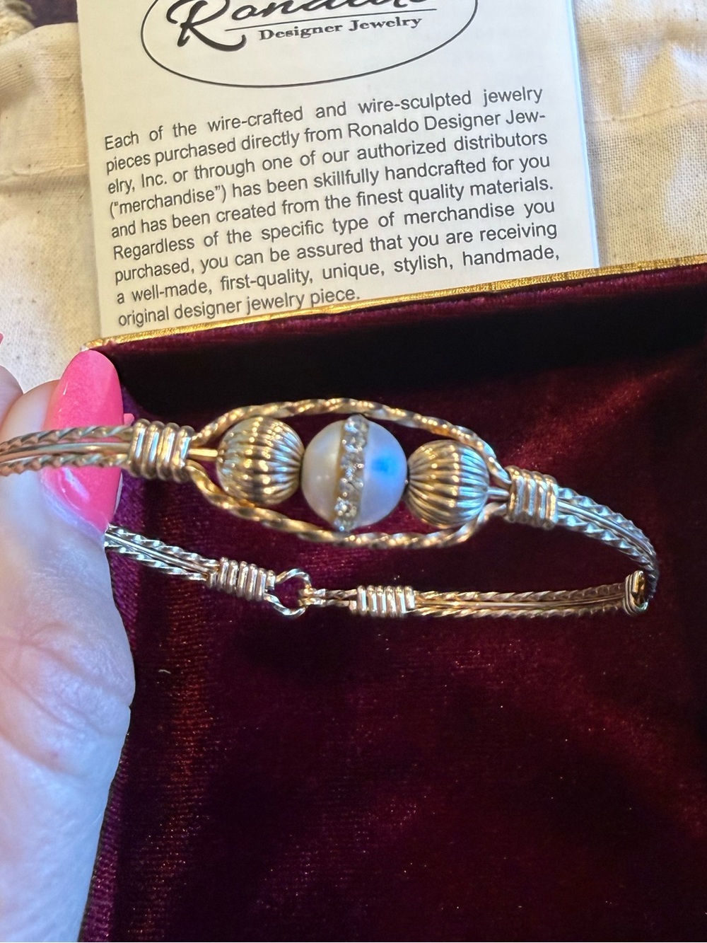 Ronaldo Bracelet 7" Gold-Tone Pearl & Crystal Accent Bracelet - Gold - Picture 2 of 6